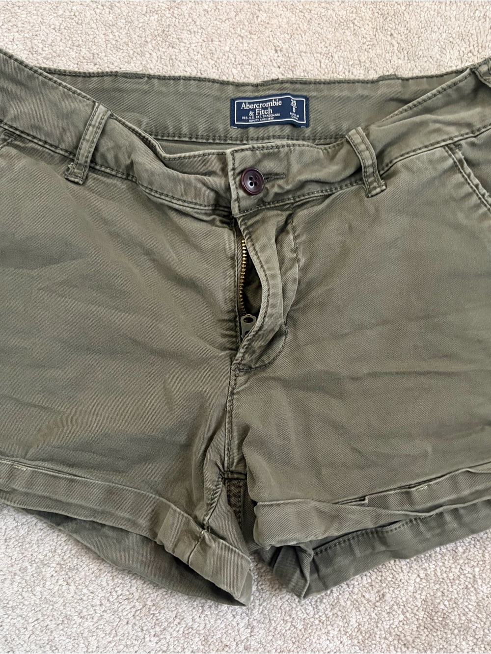 Abercrombie & Fitch Olive Green Mid-Rise Cotton Shorts
